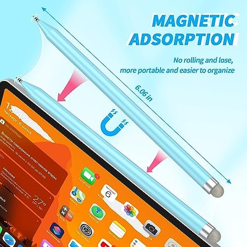 Stylus Pens for Touch Screens with Magnetic Adsorption, Universal Disc & Fiber Tips iPad Pencil, Compatible with iPhone, Android and All Capacitive Touch Screens (Blue+Purple) - Image 2