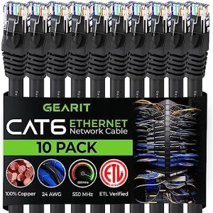 GearIT Cat 6 Ethernet Cable 6 ft (10-Pack) - Cat6 Patch Cable, Compatible With Personal Computer, Cat 6 Patch Cable, Cat6 Ethernet Cable, Network Cable, Internet Cable - Black 6 Feet