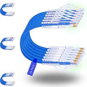 Rapink Patch Cables Cat6a 0.5ft 24 Pack Slim, Cat6a Ethernet Patch Cable 10G Support, Snagless Cat 6 Patch Cable for Patch Panel to Switch, Flexiable Cat 6a Ethernet Cable with Gold Plated Blue